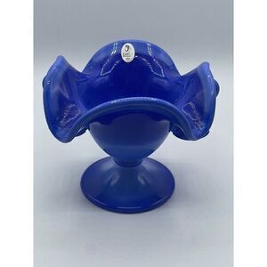 Fenton‎ Periwinkle Blue Dolphin Head Handled Compote Pedestal Bowl Vase